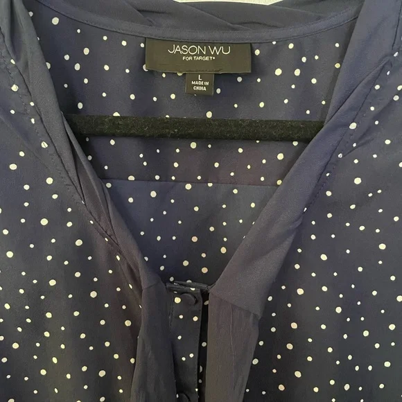 Jason Wu for Target Navy & White Polka Dot Blouse with Tie Size Large - Picture 2 of 5